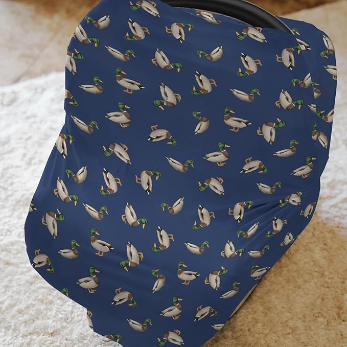 Wild Ducks Mallards Baby Car Seat Covers Mallard Duck Lake Pond Stretchy 5-in-1 Cover Adjustable Car Canopy Breastfeeding Cover Vintage Duck Hunting Breathable Nursing Cover-Up