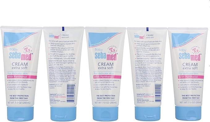 Sebamed Baby Cream Extra Soft Ultra Mild Moisturizer for Delicate Skin with Panthenol (200mL) Pack of 5