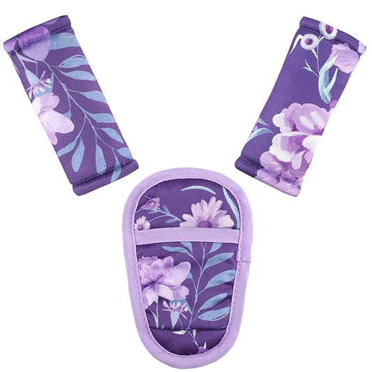 Baby Car Seat Strap Pads Suit, 3 Pieces Soft Car Seat Strap Shoulder Covers for Baby Infant Toddler, Double-Sided Car Seat Belt Covers for Stroller, Pushchair, Baby Swing, Purple Floral