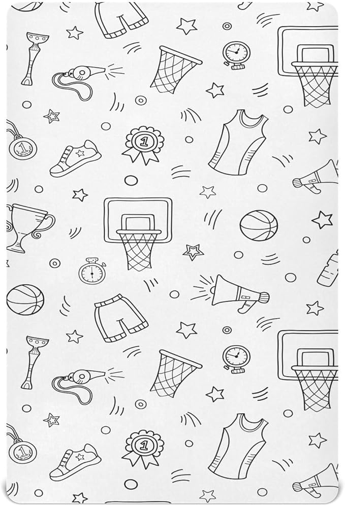 Fitted Crib Sheets Basketball Sport Stretchy Portable Playard Sheets for Baby Toddler, Breathable Soft Mini Crib Mattress 52 x 28 in for Boys and Girls