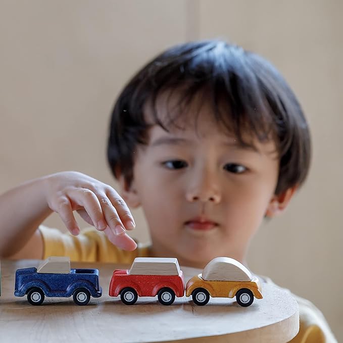PlanToys® Red SUV Wooden Montessori Vehicle Toy | Early Movement, Imagination and Practical Life Exploration | Eco Friendly Car for Indoor and Outdoor Play