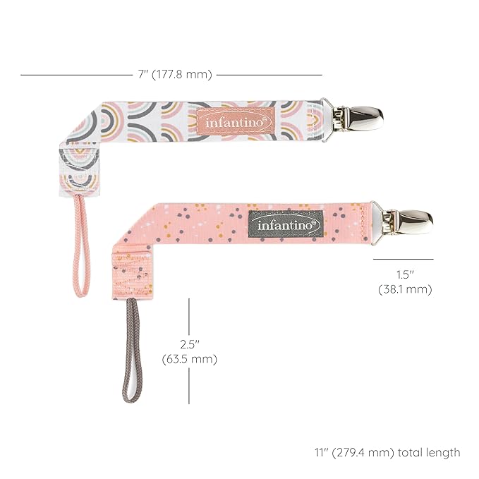 Infantino PaciGrip 2-Pack Pacifier Clips – Universal Fit, Gentle on Clothes, Keeps Pacifiers Clean & Close, Ages 0-36 Months, Pink