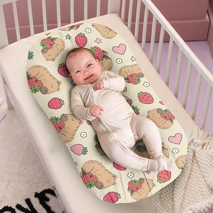Strawberry Capybara Snuggle Me Lounger Cover for Baby Boys and Girls, Cute Lounger Pillow Covers, Newborn Infant Nest Slipcover 31.5'' x 21.3''