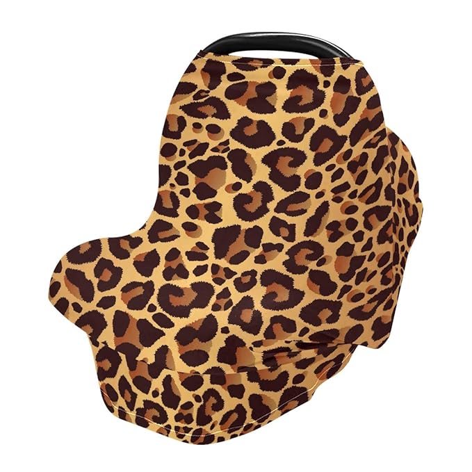 Black Gold Leopard Baby Car Seat Covers, Nursing Cover Breastfeeding Scarf Soft Breathable Stretchy Coverage, Infant Stroller Cover for Boys Girls