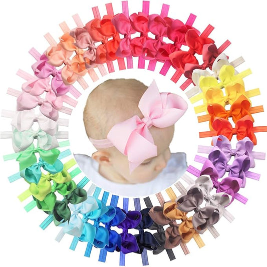 CellElection 40 Colors Baby Grosgrain Ribbon Hair Bows Headbands 4.5Inch Hair Bows Headbands Big Bow Hair Bands Hair Accessories for Baby Girls Infants Toddlers Newborns