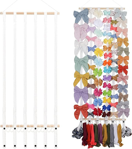 OAOLEER Hair Bow Holder Organizer for Girls Hair Bows,Hair Accessories Headband Organizer Bow Storage Hanger with hook for Baby Girls Wall Hanging Decor for Toddler Girls (White A)