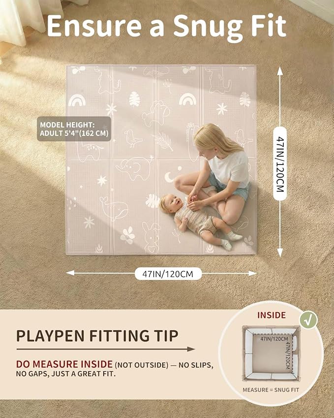 Joypony Baby Play Mat, 50 x 50 Inch Foldable Play Mats for Babies and Toddlers, Waterproof & Anti-Slip Portable Baby Floor Mat for Playpen with Travel Bag