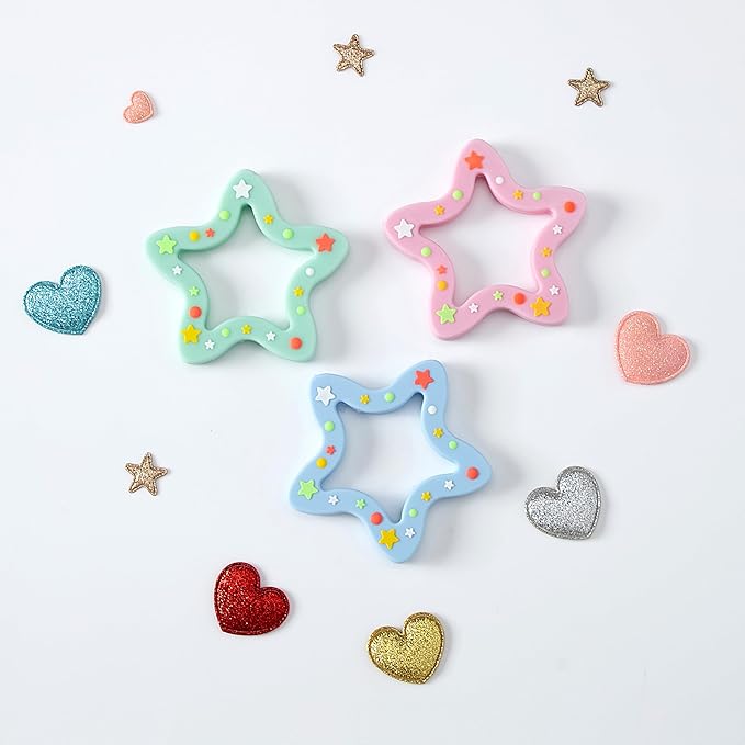 Jimibaby Silicone Star Teether, Christmas, Holiday teether, the First Teething Toy for Baby Boys and Girls,100% BPA Free, Easy to Hold, Ideal Stocking Stuffers for Baby boy and Girl (Star Pink)
