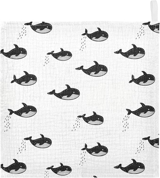 vvfelixl Baby Muslin Washcloths Little Cute Orca Baby Burp Cloths Cotton Babys Face Towel for Newborn Infants Boys Girls Soft and Absorbent 11.8 X 11.8 in, 3 Pack