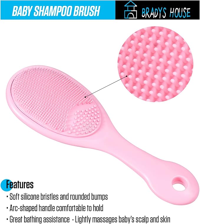 BRADYS HOUSE - 3 Piece Baby Hair Brush and Comb Set for Newborns and Toddlers (Pink)