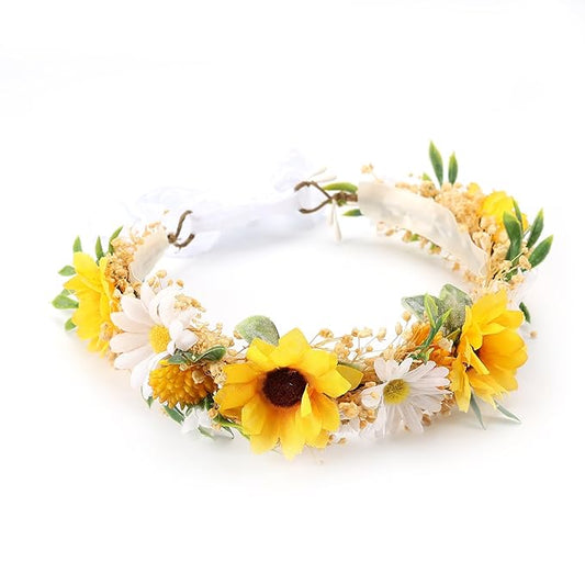 Sunflower Daisy Flower Crown for Toddler 1st Birthday Party Headpieces Midsummer Headband Baby Girls Hair Wreath Photo Prop Cake Smash Photography (Sunflower)