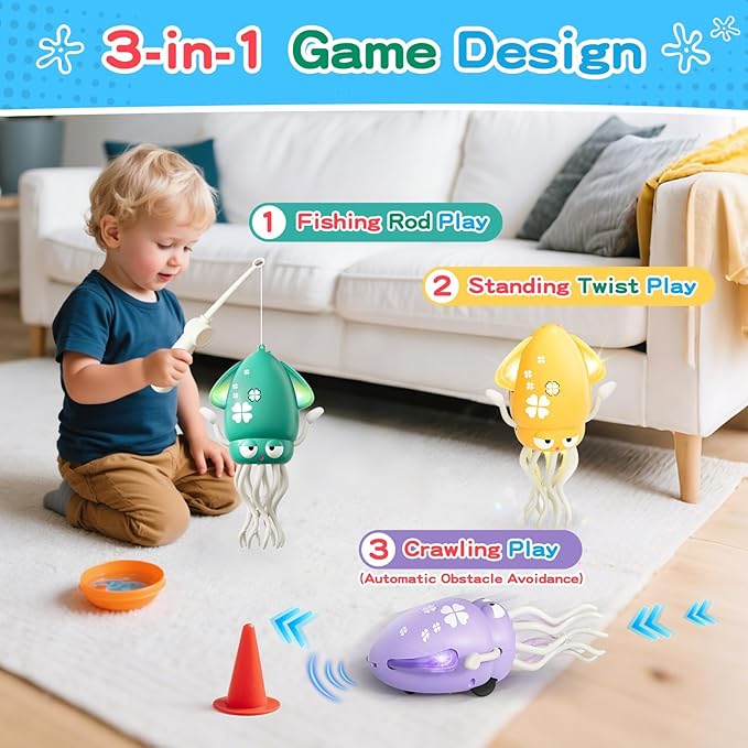 MACALOCA Dancing Squid Baby Toy, Dancing Octopus Tummy Time Toys for Toddlers, Infant Crawling Walking Baby Toys with Music & Light for 3-6 6-12 12-18 Kids Boys 1st Baby Birthday Gifts