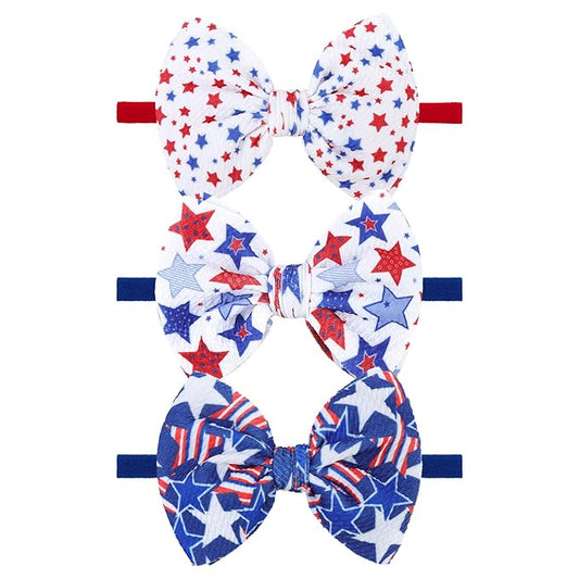 YanJie Fourth of July Patriotic Hair Accessories: Star Spangled Newborn Headbands, Nylon Bows for Infant Toddler Girls in Red, White & Blue