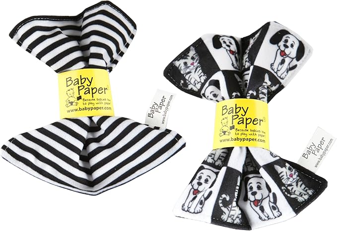 Baby Paper – 2 Pack of Crinkly, Sensory Toys, Black & White Stripe, Dog/Cat
