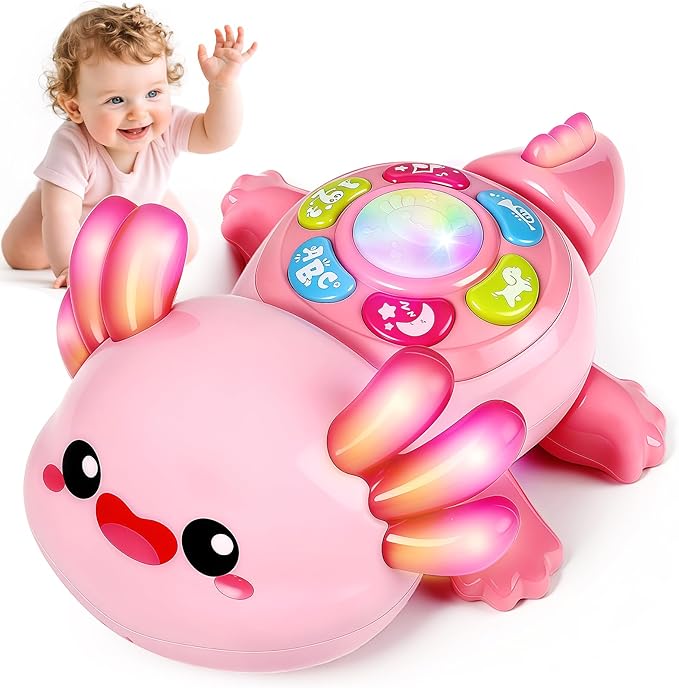 Baby Crawling Toy 6-12 Months, Tummy Time Musical Light-Up Axolotl Toy with Obstacle Avoidance, Interactive Early Educational Learning Toys for Infants 6-9-12 Months, Gift for 1 Year Old Boy Girl