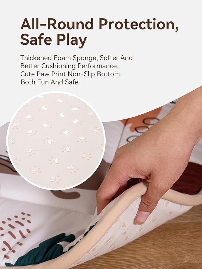 TILLYOU Baby Play Mats for Floor, 50x50 Playpen Mat, Extra Thick Foam Play Mat for Babies and Toddlers, Foldable Baby Crawling Mat for Playpen, Forest Animals
