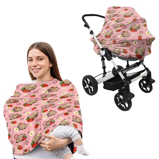 Capybara Car Seat Canopy Cover for Babies Infant Playful Stroller Covers for Boys Girls Nursing Pillow Cover U-Shaped Breastfeeding Pillowcase Replaceable