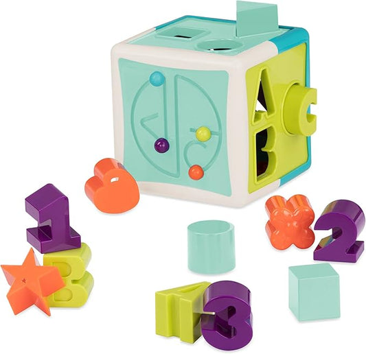 Battat – Shapes, Numbers & Letters – Toddler Sorting Activity Cube – Dexterity Toy – Bead Maze – 2+ Years – Shape Sorter Cube