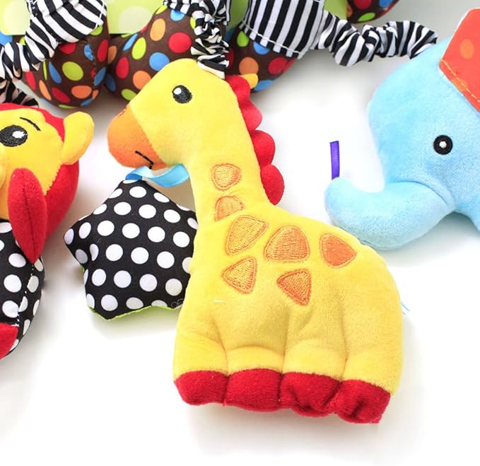 WILLWAY Car Seat Toys, Stroller Toy Baby Spiral Hanging Toys for Sensory Exploration, 0-12 Months Newborn Toys for Car Seat Stroller Crib Bassinet Mobile with Music Box BB Squeaker Rattles