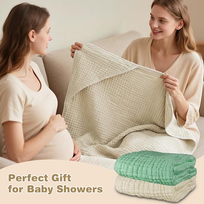 Hooded Baby Bath Towels for Newborn, 2 Pack - 6-Layer 100% Muslin Cotton, Soft Absorbent Baby Towels with Hood for Babies, Infants & Toddlers, Large 32x32 Inch Unisex Newborn Baby Bath Essentials