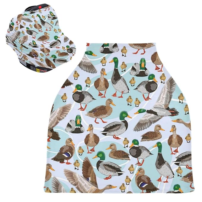 Cute Mallard Ducks Baby Car Seat Covers Farmhouse Animals Carseat Canopy Soft Infant Stroller Cover Nursing Breastfeeding Covers for Girls Boys Newborn Fit Summer Spring Autumn