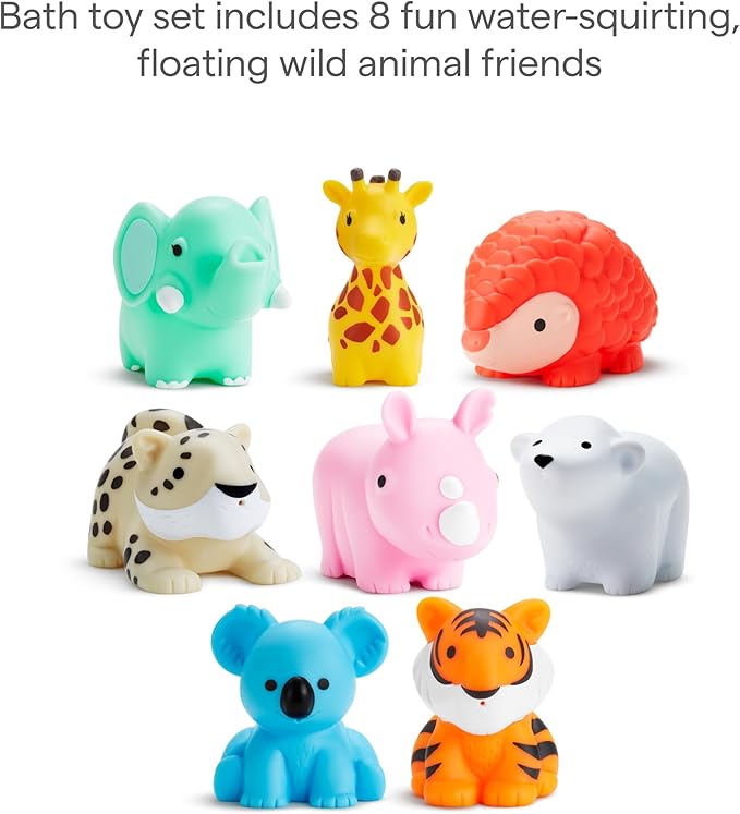 Munchkin Baby Bath Toy Squirts for Babies and Toddlers 9 Months and Up, Wild Animal Squirters, 8 Pack