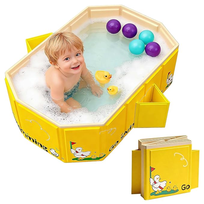 Collapsible Baby Bathtub with 2 Drain, Foldable Portable Baby Tub for Newborn & Toddler, Folding Baby Bath Tub, Small Water Play Pool for Travel & Home, 12M-5Y