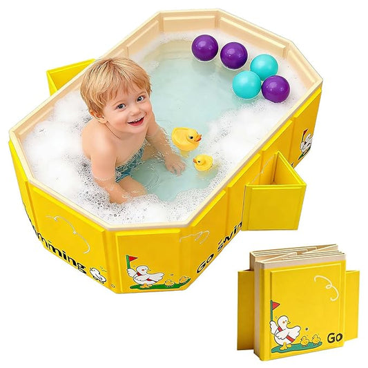 Collapsible Baby Bathtub with 2 Drain, Foldable Portable Baby Tub for Newborn & Toddler, Folding Baby Bath Tub, Small Water Play Pool for Travel & Home, 12M-5Y