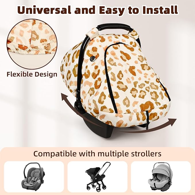 Winter Car Seat Cover Baby, GFU Warm Carseat Cover for Babies, Universal Infant Car Seat Canopy Waterproof, Cold Weather Shield Coats Brown