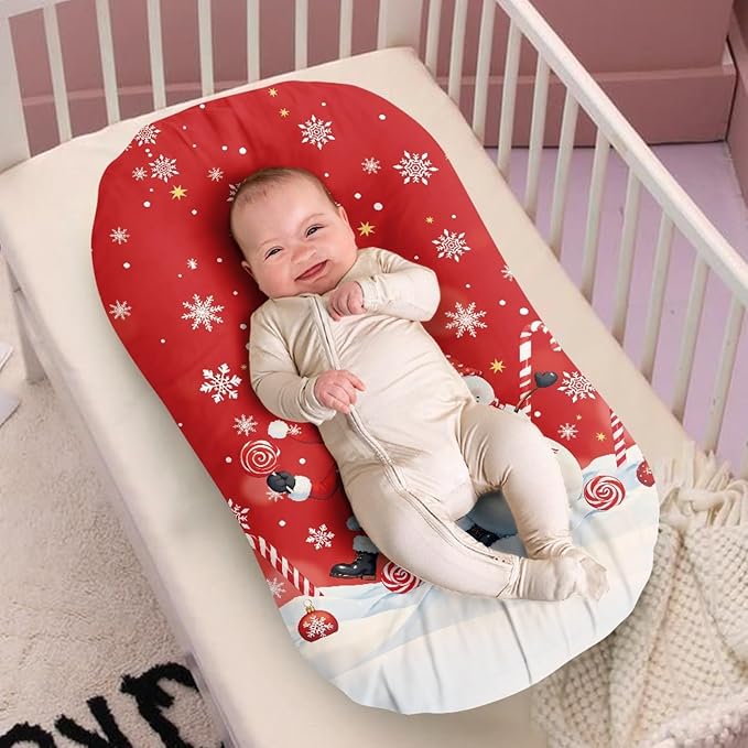 Santa Claus Snowman Baby Lounger Cover Only, Newborn Nest Cover, Soft Portable Baby Nest Replacement-Cover Christmas Breathable Infant Lounger Protector, Newborn Essential