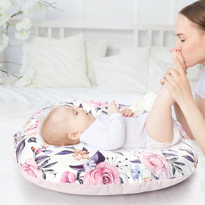 Newborn Lounger Cover for Boys Girls, Soft Comfortable Baby Lounger Cover 1 Pack Reversible Removable Fleece Slipover for Infant Lounger Pillow, Stylish Floral (Cover Only)
