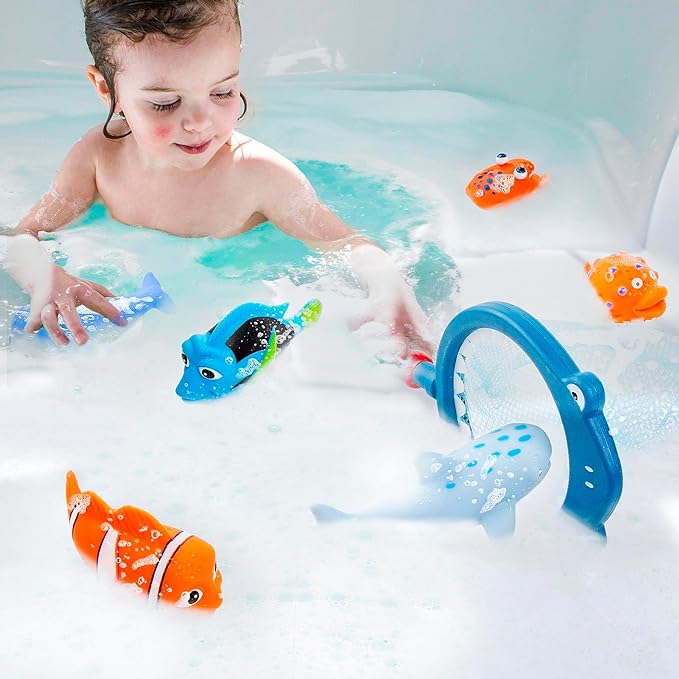 No Hole Mold Free Baby Bath Toys for Kids Ages 1-3, Water Toys for 6-12 Months Infants with Storage Bag, Baby Shark Toys for Pool, Bathtub, Beach, Shower, Tub,Ideal Gifts for Kids Boys and Girls