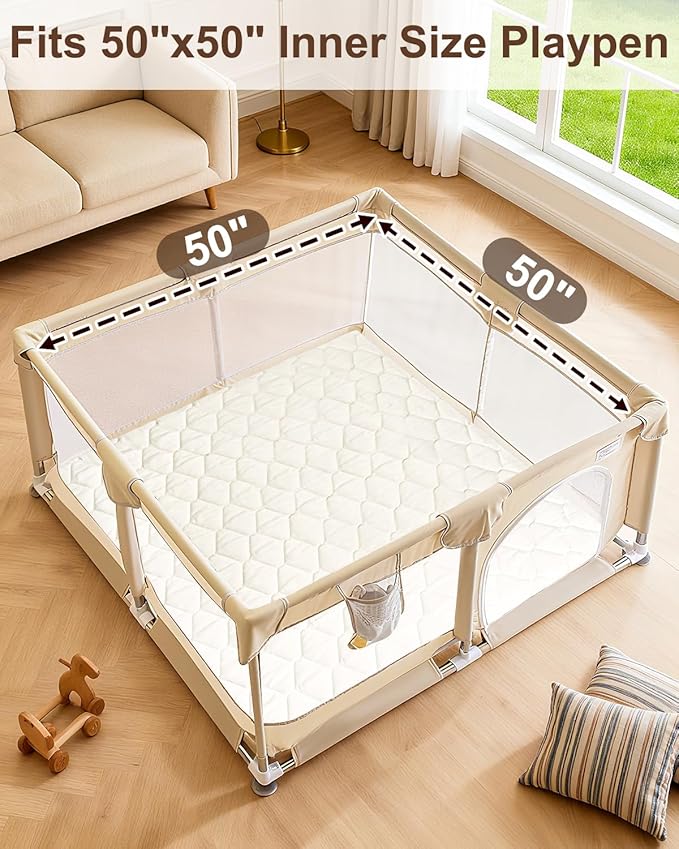 Foam Baby Play Mat 50x50, Removable and Machine Washable Cover, Thicken Cushioning Playmat and Perfect for Playpen, Non-Slip Bottom, Easy to Clean for Infants, Toddlers & Babies(Light Gray)