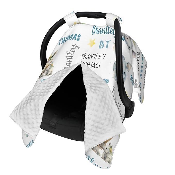 Personalized Winter Baby Car Seat Cover with Name Rhinoceros Car Seat Cover for Baby Seat or Stroller Custom Infant Car Seat Covers Rhino Minky Blankets Nursing Cover Breastfeeding Scarf