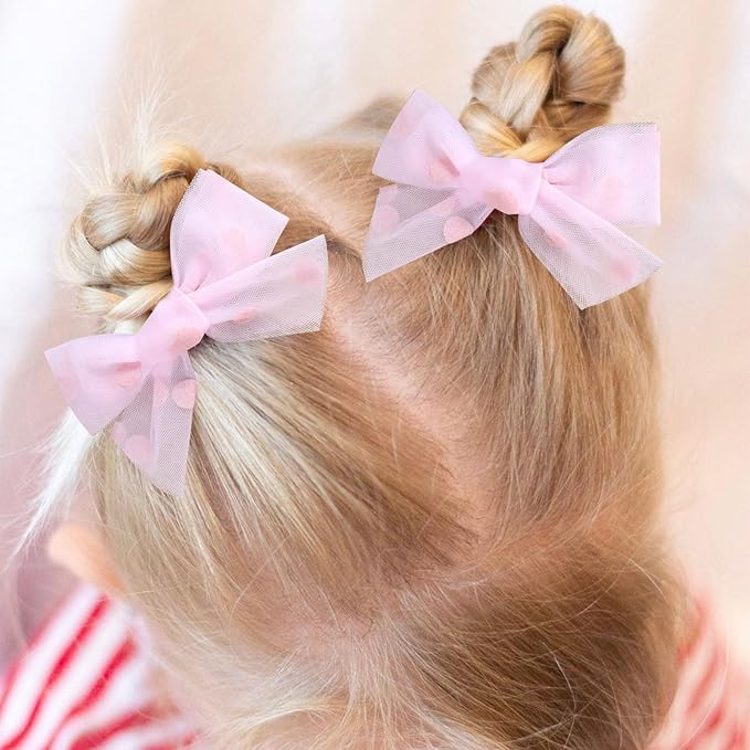 40Pcs Tulle Hair Bows Clips for Girls, Oaoleer Toddler Pigtail Bows Ponytail Hair Barrettes Accessories for Infant Toddlers Kids in Pairs