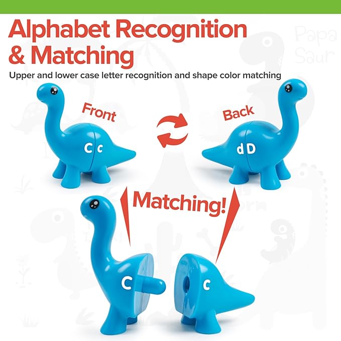 kizh Matching Dinosaur Toys,Double-Sided Alphabet Learning Toy,Fine Motor Toys,ABC Alphabet Letters Uppercase Lowercase Letters Sorting Matching Game for Toddler Boys Girls