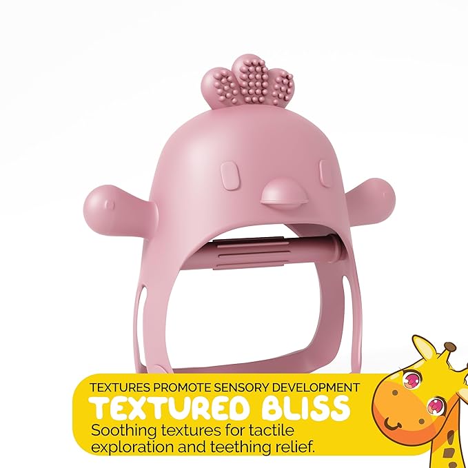 Teether Toy Teether with Handle Never Drop Newborn Toys Wrist Wearable Baby Teether - Little Chick in Pink Pacifier by Muqee Peeko's Baby Teething Pacifiers