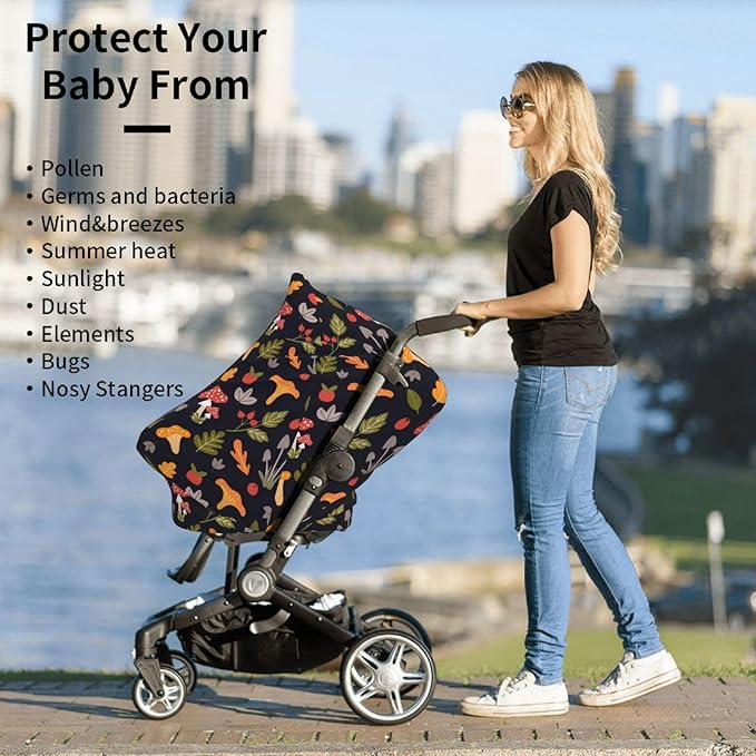 Mushroom Baby Car Seat Covers Multi-use Carseat Canopy for Boys and Girls Stretchy Infant Carseat Cover Shower Gifts