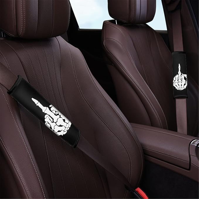 Biyejit Skeleton Shows Middle Finger Print Universal Car Seat Belt Pads Cover Shoulder Strap Covers for Car & Bag 2 Packs