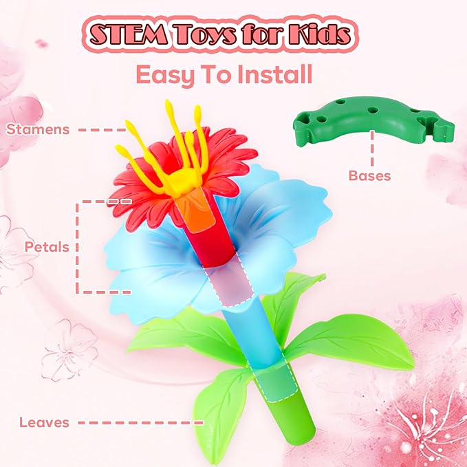 FUNZBO 109pcs Flower Garden Building Toy Set - Spring Toys for 3 4 5 6 7 Years Old Girl, STEM Montessori Educational Toy for Kid Toddler, Sorting & Stacking Building Block Birthday Gift for Girls