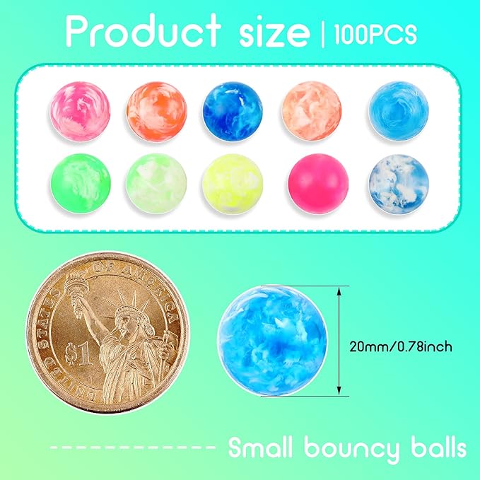 Sumind 100 Pcs Kids Small Bouncy Balls in Bulk Rubber High Bouncing Balls for Baby Toddler Birthday Party Favors Gift Game Prizes Vending Machines Fillers Outdoor Activities (0.78 inch)