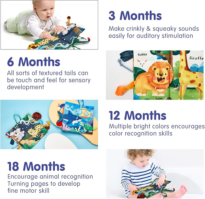 hahaland Baby Toys 0-6 Months - Crinkle Books for Babies 2-Pack, Soft Cloth Sensory Touch Feel Baby Book 6-12 Months Infant Montessori Toys 0-3 Month Newborn Baby Boys Gifts 3-6 Months Travel Toys