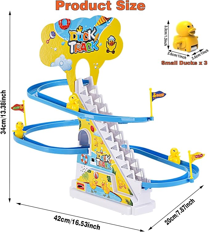 Small Ducks Climbing Toys, Electric Llittle Duck Climbing Stairs Toy, Funny Roller Coaster Track with 3 Ducks LED Lights & Music Button, Small Duck Slide Toys for Children Kids and Baby (C)