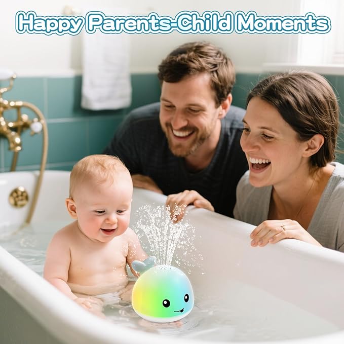ANGGIKO Whale Bath Toy Sprinkler with Charging Dock, Light Up Bath Toys for Babies 6-12-18 Months Kids Ages 1-3, 1 2 3 Year Old Boy Girl Gifts 1st Birthday Bathtub Water Toy