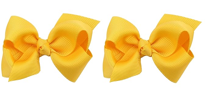 3 Inch Baby Girl Hair Bows Boutique Hair Clip Teens Toddlers Hairpin Headwear - Set of 2 (Yellow)
