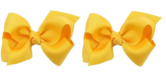 3 Inch Baby Girl Hair Bows Boutique Hair Clip Teens Toddlers Hairpin Headwear - Set of 2 (Yellow)