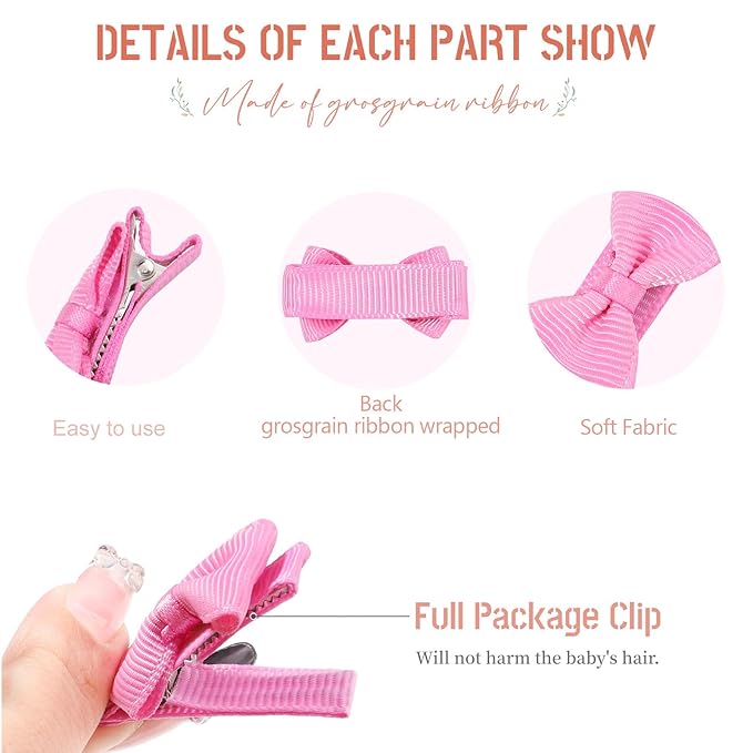 Grosgrain Ribbon Hair Bows Clips for Infant Girls - Fully Lined Mini Bows in 20 Color Pairs, Set of 40 (1.2" Tiny Clips)