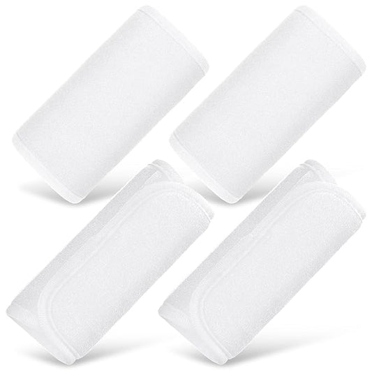 Riakrum 4 Pcs Baby Car Seat Belt Covers Soft Car Seat Straps Shoulder Pads for Kid Infant Stroller Strap Covers Safety Belt Cushion Pads for Boy and Girl(White,5.7 x 2.6 Inch)
