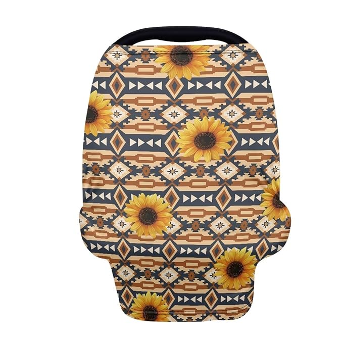 Binienty Tribal Geometric Infant Stroller Cover, Sunflower Nursing Breastfeeding Covers for Women Mom Stretchy Fabric All-Season Use Baby Stroller Canopies