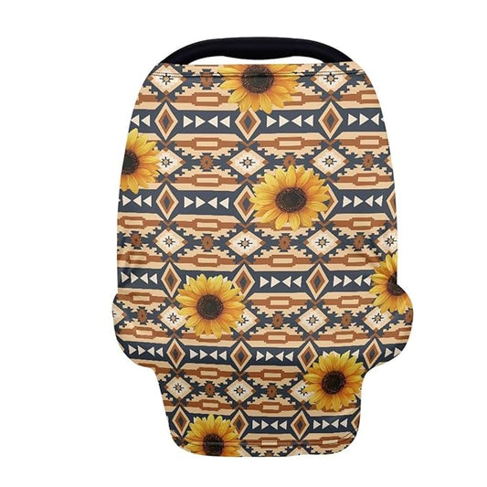 Binienty Tribal Geometric Infant Stroller Cover, Sunflower Nursing Breastfeeding Covers for Women Mom Stretchy Fabric All-Season Use Baby Stroller Canopies